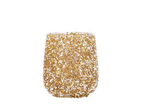 PTMD Collection Ingra Gold Windlicht glas met kraaltjes Small