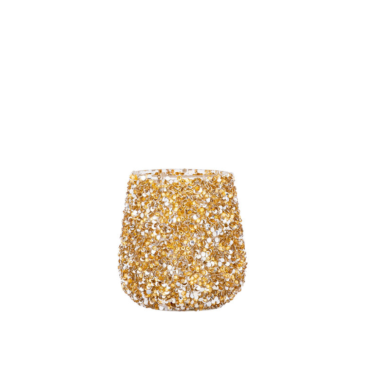 PTMD Collection Ingra Gold Theelicht glas met kraaltjes