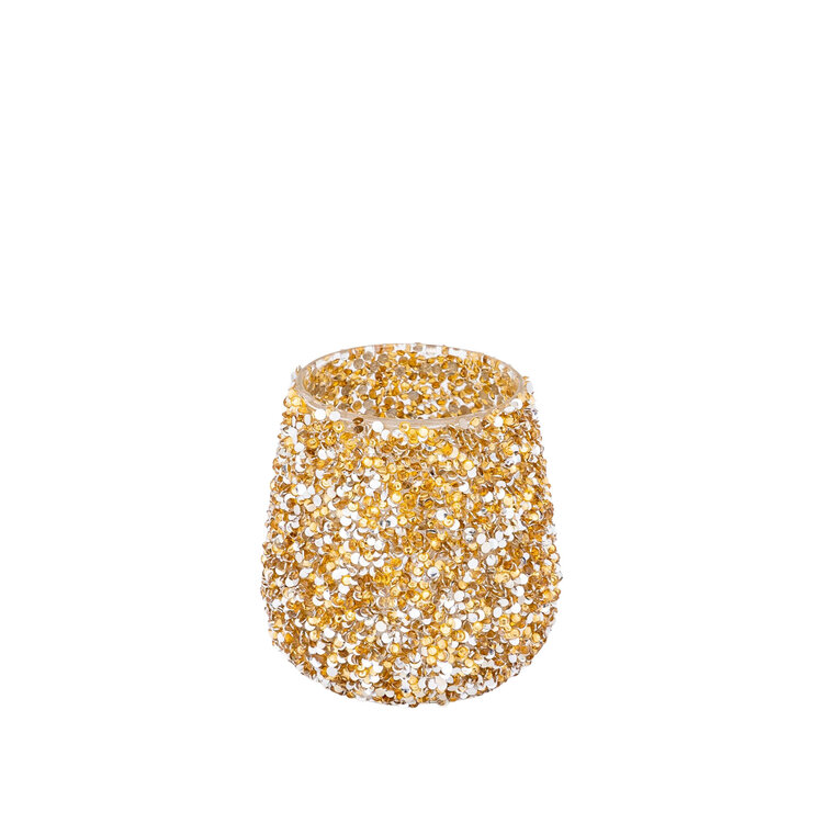 PTMD Collection Ingra Gold Theelicht glas met kraaltjes
