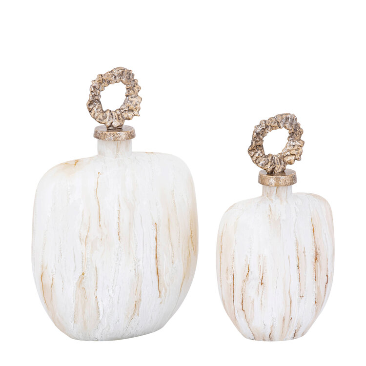 PTMD Collection Alashia Beige decoratie object fles ovaal glas aluminium Medium
