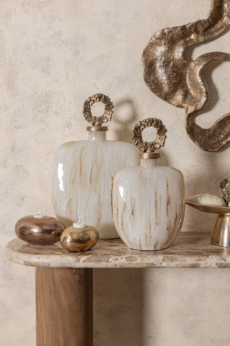 PTMD Collection Alashia Beige decoratie object fles ovaal glas aluminium Medium
