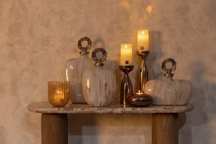 PTMD Collection Alashia Beige decoratie object fles ovaal glas aluminium Large