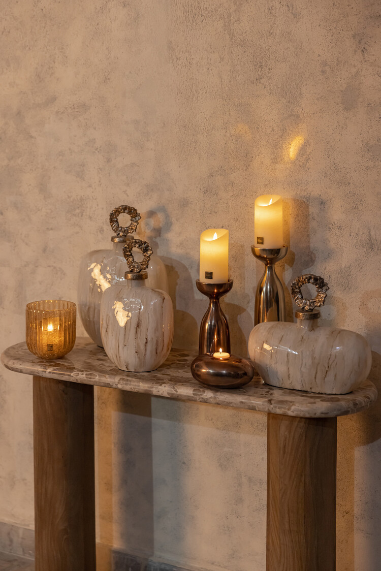PTMD Collection Alashia Beige decoratie object fles ovaal glas aluminium Large
