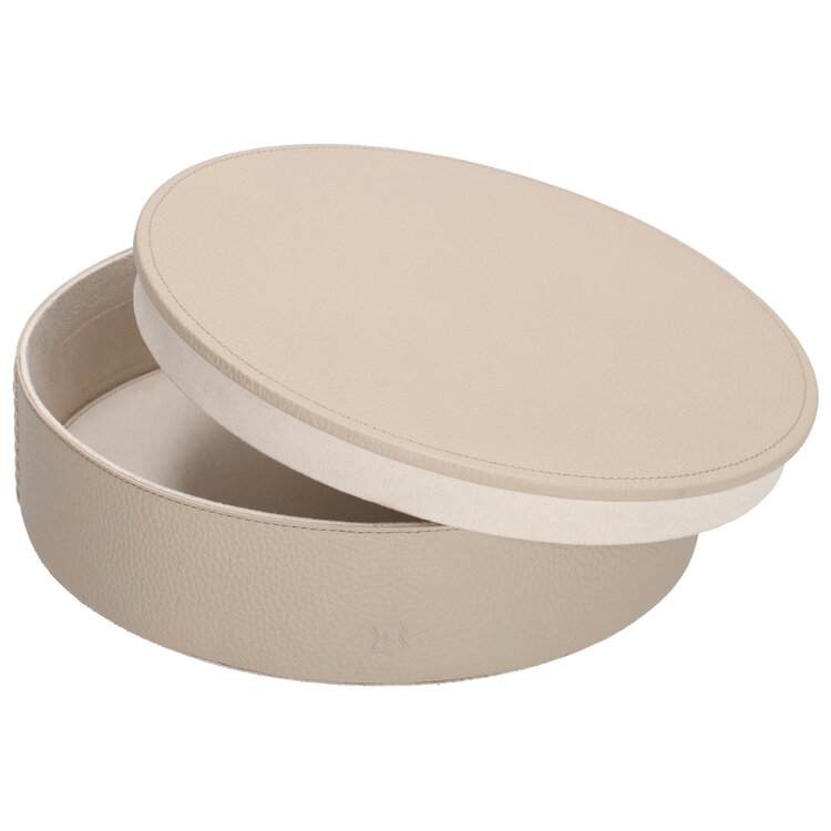 Chamada Opbergdoos effen leer rond Lauren medium beige