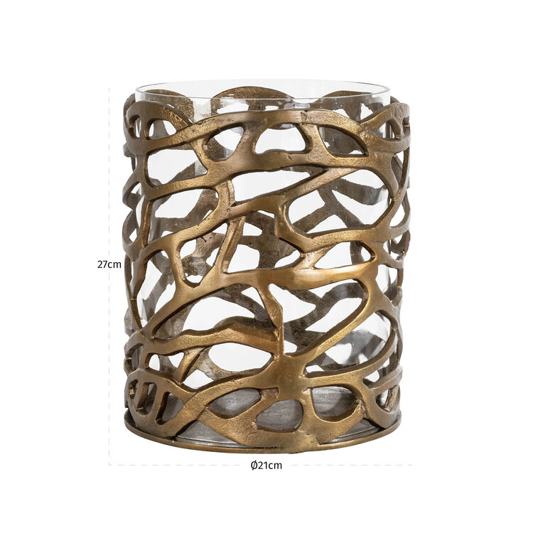 Richmond Interiors Windlicht Mase brass antique aluminium glas rond