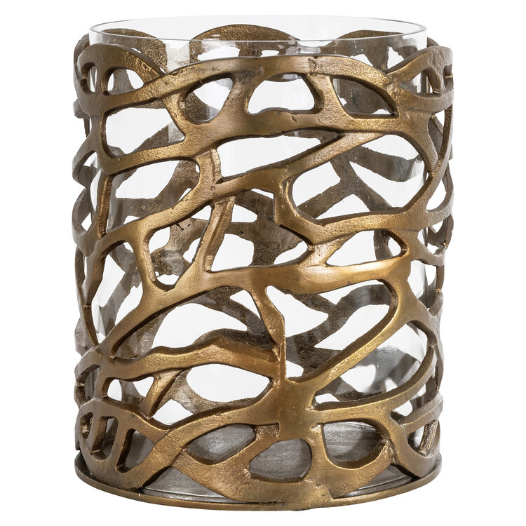 Richmond Interiors Windlicht Mase brass antique aluminium glas rond