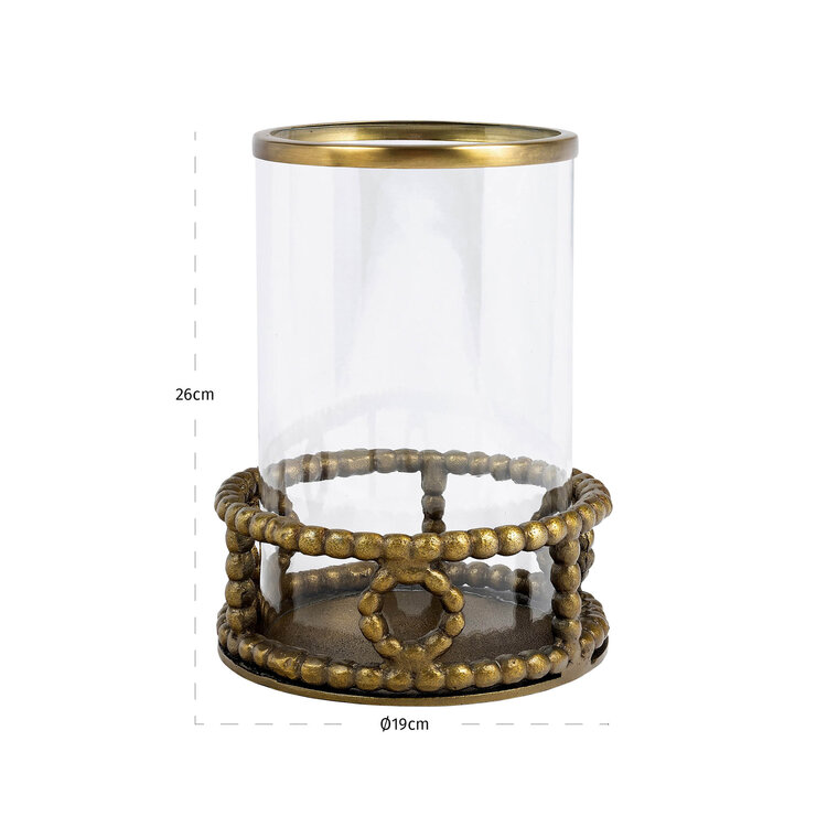 Richmond Interiors Windlicht Mile brass antique aluminium glas rond