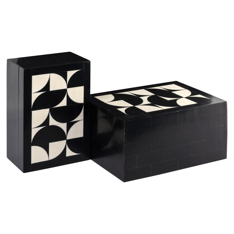 Richmond Interiors Opbergdoos Rae black white Set van 2