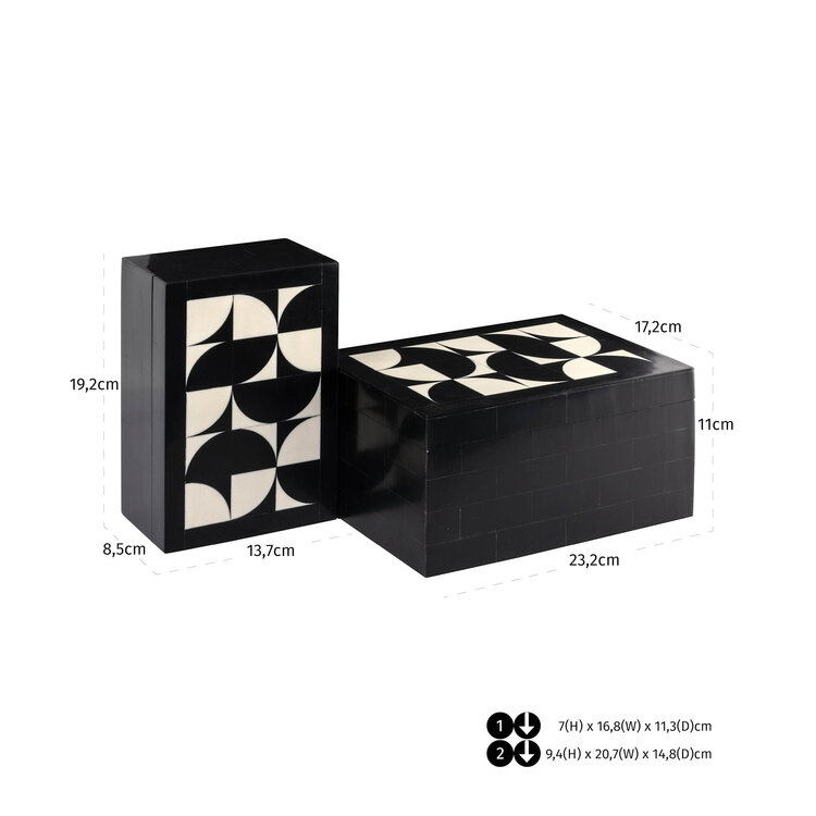 Richmond Interiors Opbergdoos Rae black white Set van 2