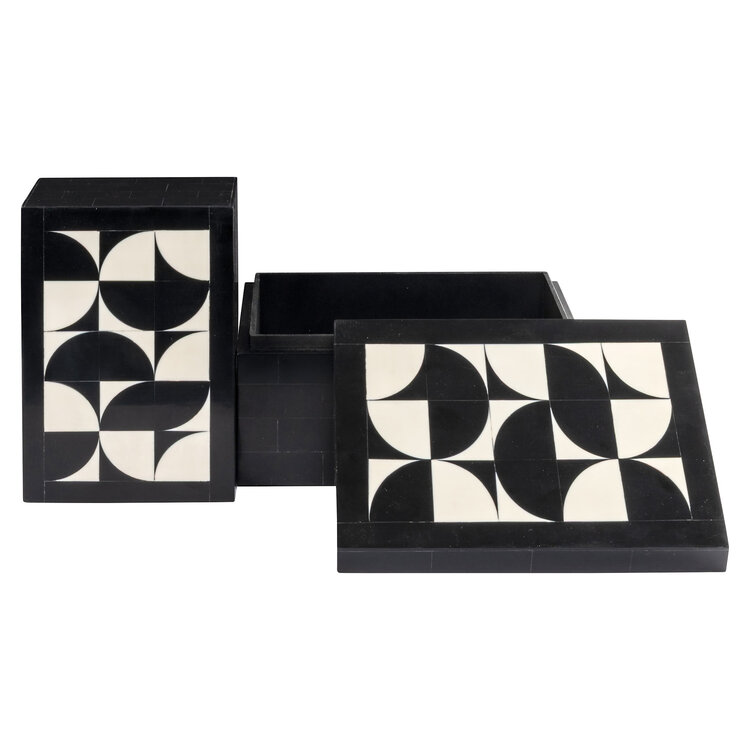 Richmond Interiors Opbergdoos Rae black white Set van 2