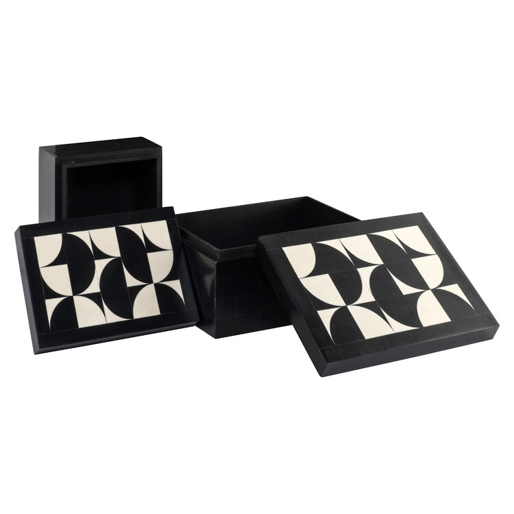 Richmond Interiors Opbergdoos Rae black white Set van 2