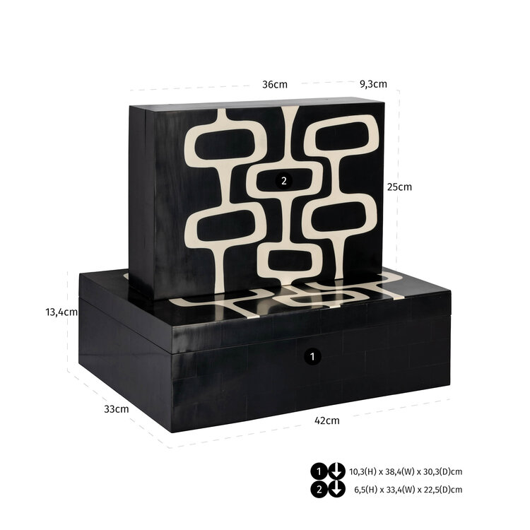 Richmond Interiors Opbergdoos Lux black white Set van 2