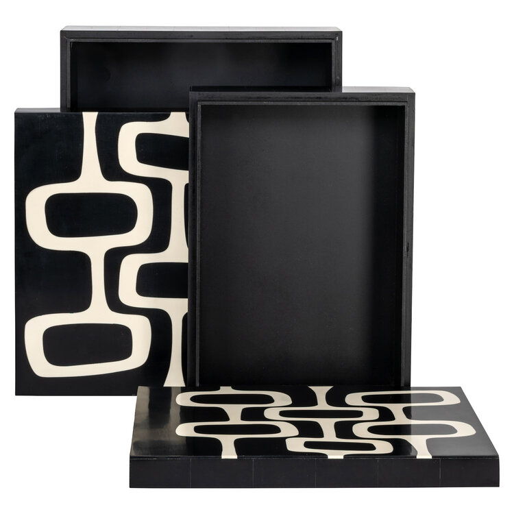 Richmond Interiors Opbergdoos Lux black white Set van 2