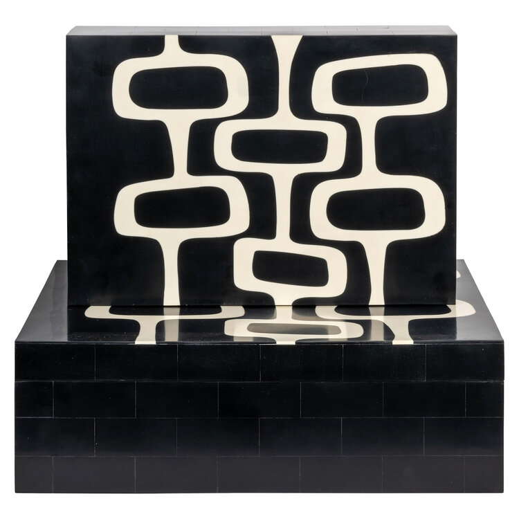 Richmond Interiors Opbergdoos Lux black white Set van 2