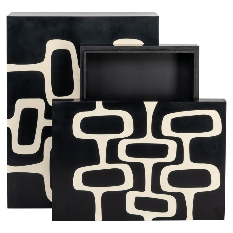 Richmond Interiors Opbergdoos Lux black white Set van 2