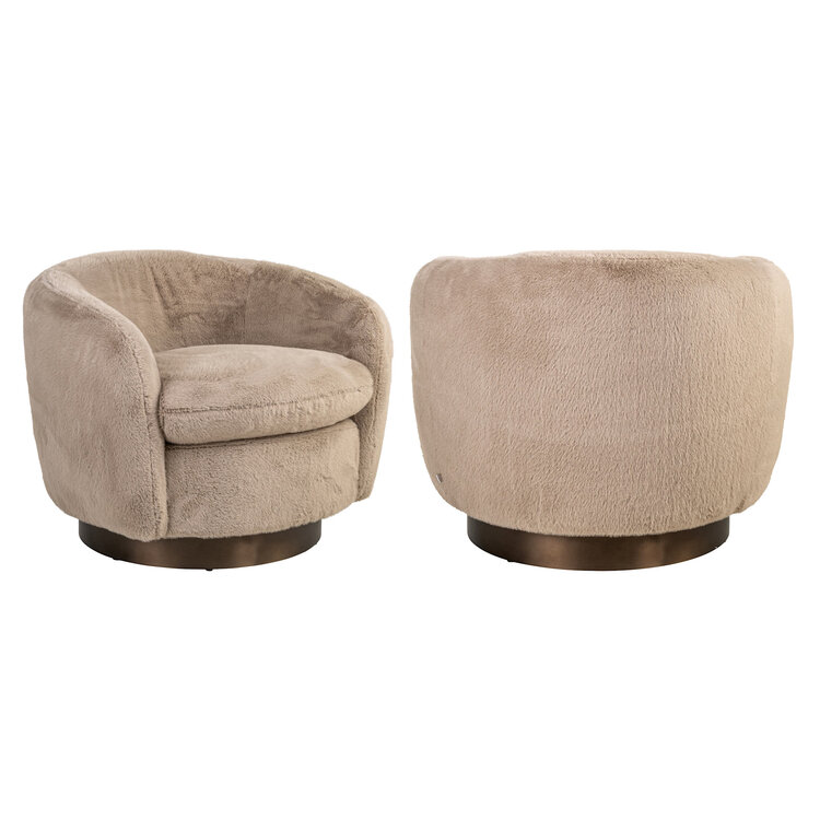 Richmond Interiors Lounge stoel Fauteuil Colmar khaki fluffy draaibaar