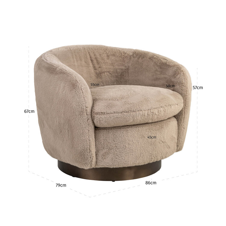 Richmond Interiors Lounge stoel Fauteuil Colmar khaki fluffy draaibaar