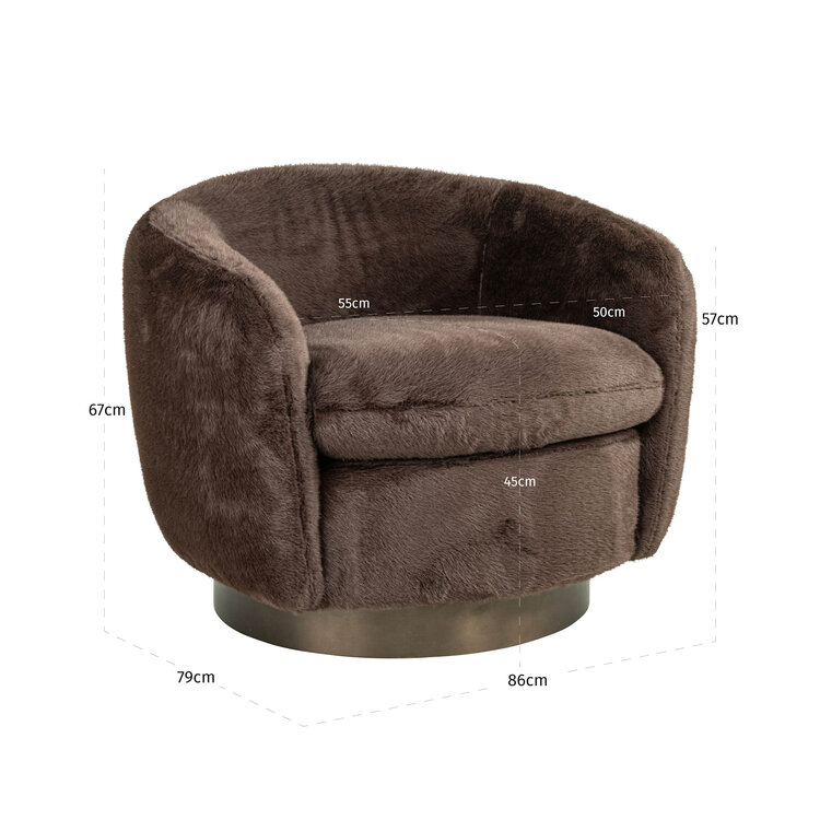 Richmond Interiors Lounge stoel Fauteuil Colmar chocolat fluffy draaibaar