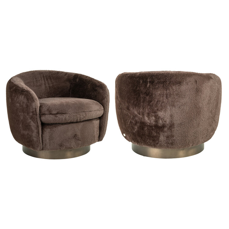 Richmond Interiors Lounge stoel Fauteuil Colmar chocolat fluffy draaibaar