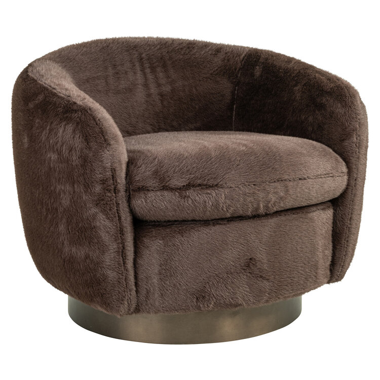 Richmond Interiors Lounge stoel Fauteuil Colmar chocolat fluffy draaibaar