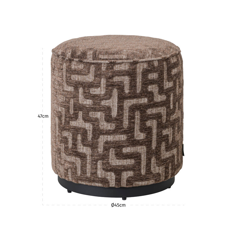 Richmond Interiors Poef voetenbankje Lexie Brown Labyrinth Ø45 cm