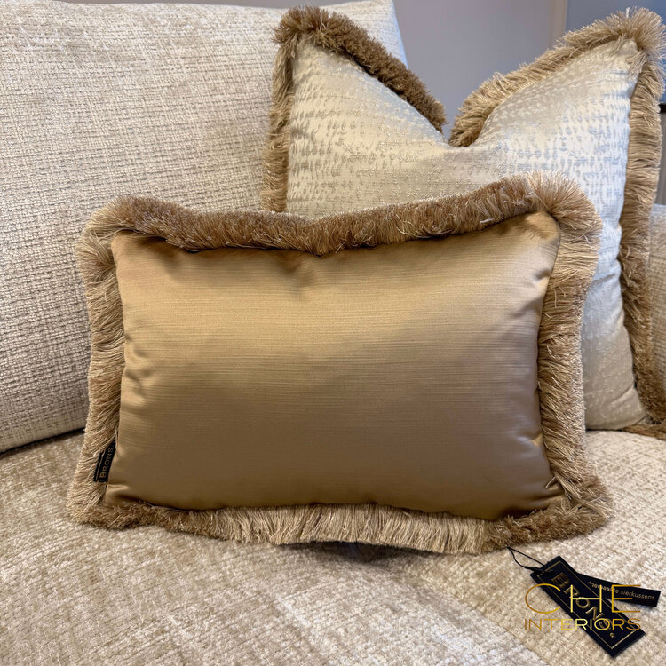 Brons interieur Sierkussen Elise shine fringe met franjes 45x30 cm