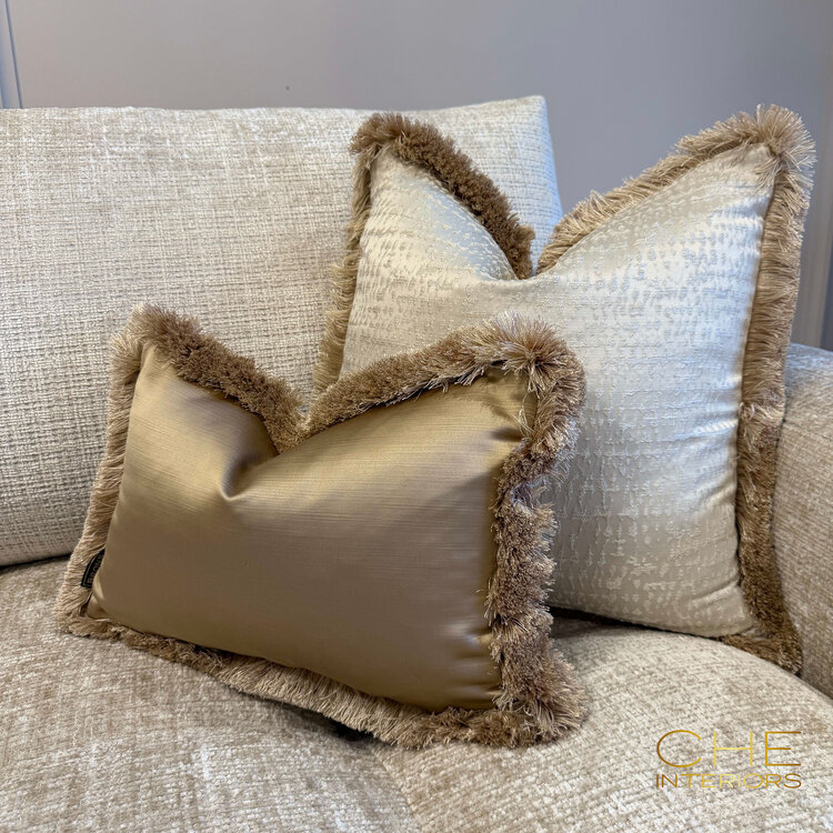 Brons interieur Sierkussen Elise shine fringe met franjes 45x30 cm