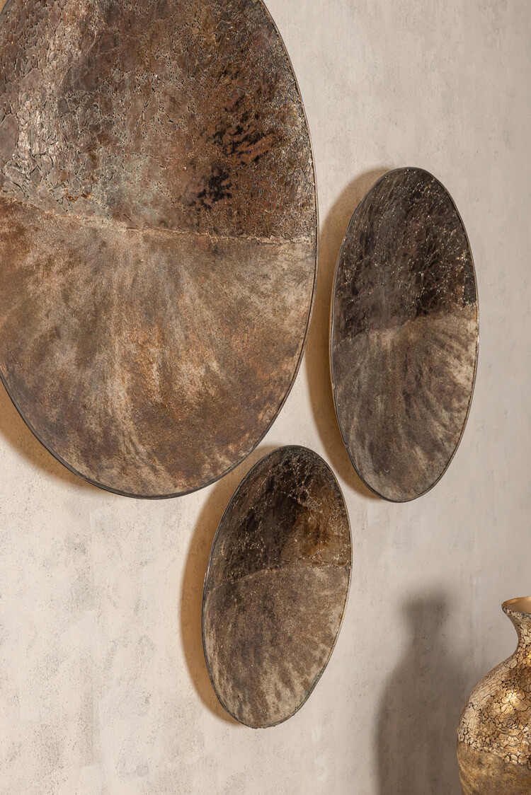 PTMD Collection Jule Gold Half Mosaic Oily glas metalen wandpaneel rond Small