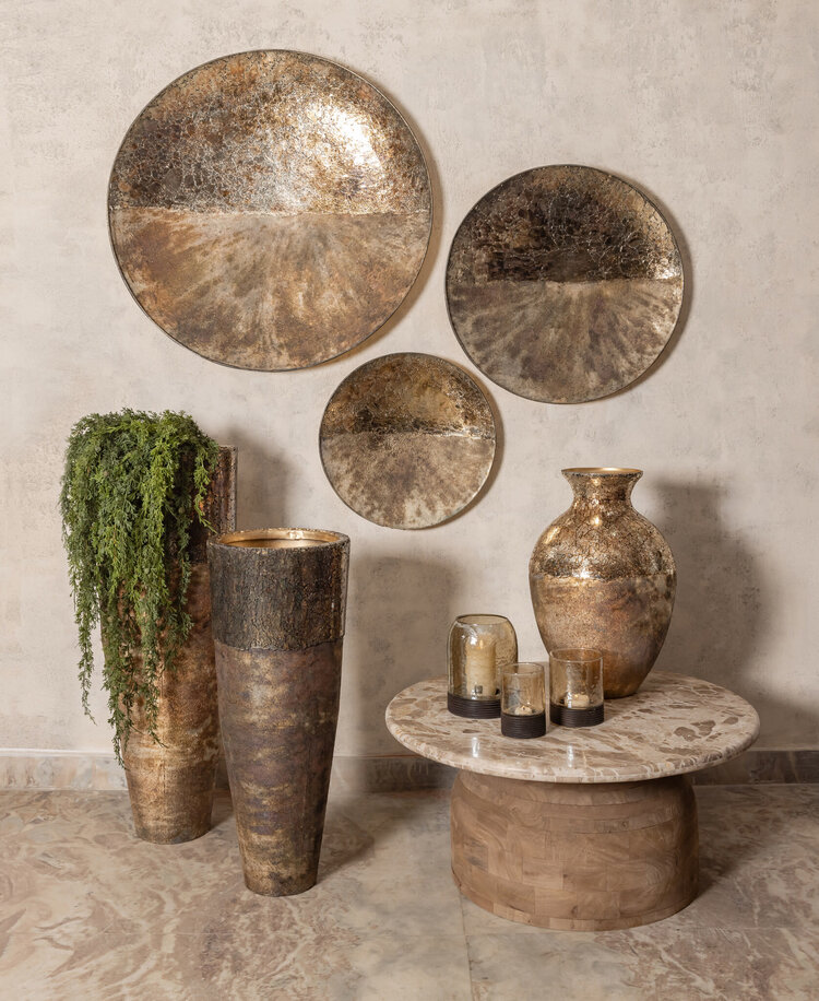 PTMD Collection Jule Gold Half Mosaic Oily glas metalen wandpaneel rond Small