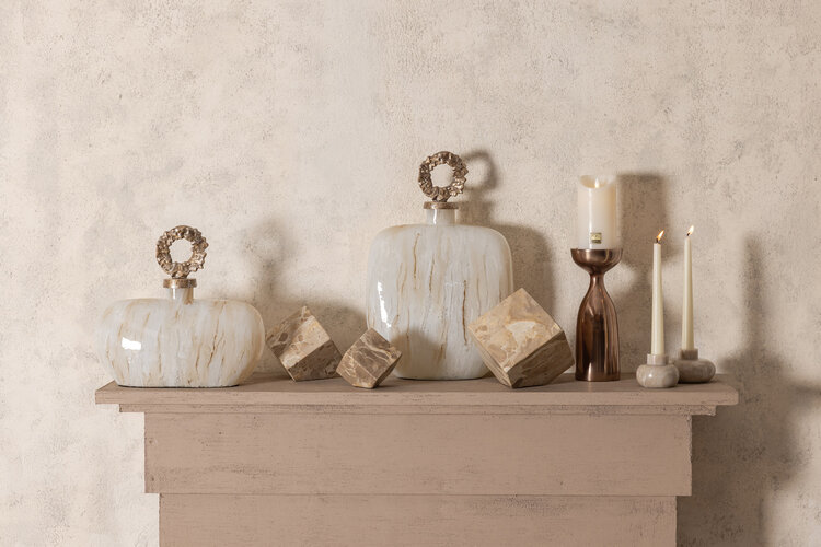 PTMD Collection Liby Beige marble cube statue decoratie object Large