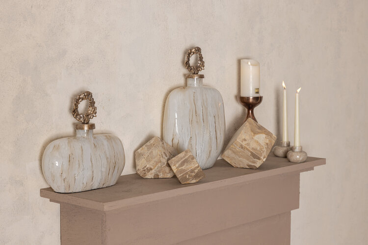PTMD Collection Liby Beige marble cube statue decoratie object Medium