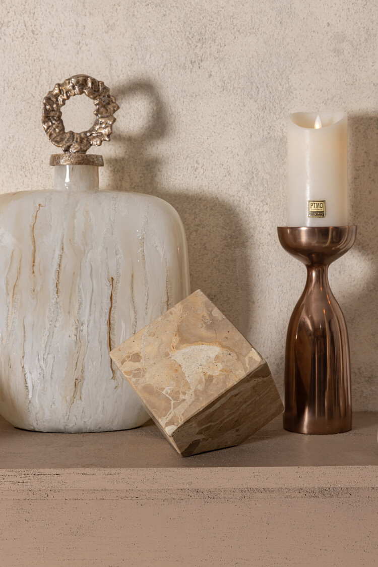 PTMD Collection Liby Beige marble cube statue decoratie object Small