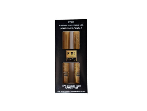 PTMD Collection LED Diner Candle rustiek goud beweegbare vlam Set van 2