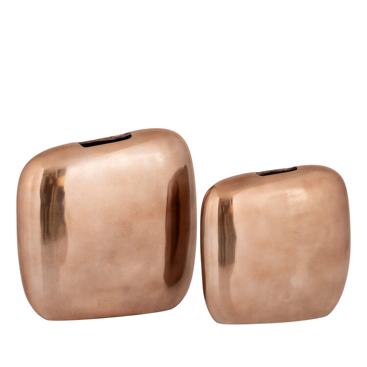 PTMD Collection Nylah Bronze smooth aluminium vaas laag Large