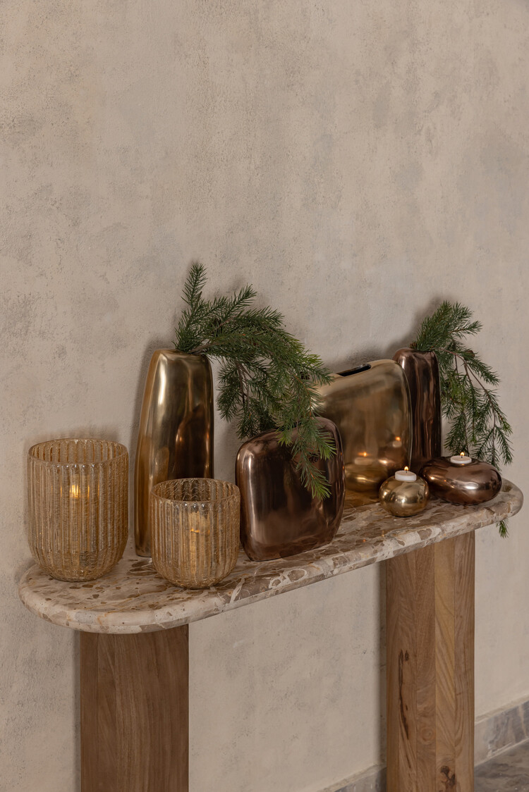 PTMD Collection Nylah Bronze smooth aluminium vaas laag Large