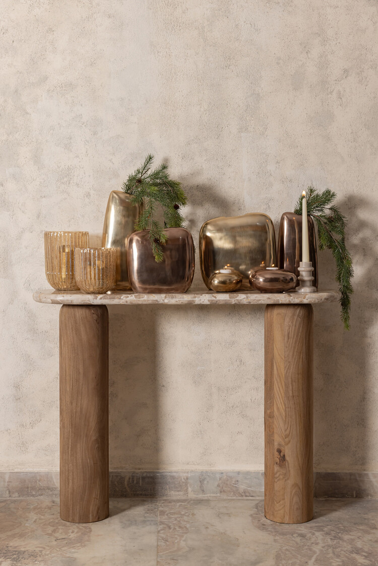 PTMD Collection Nylah Bronze smooth aluminium vaas laag Large