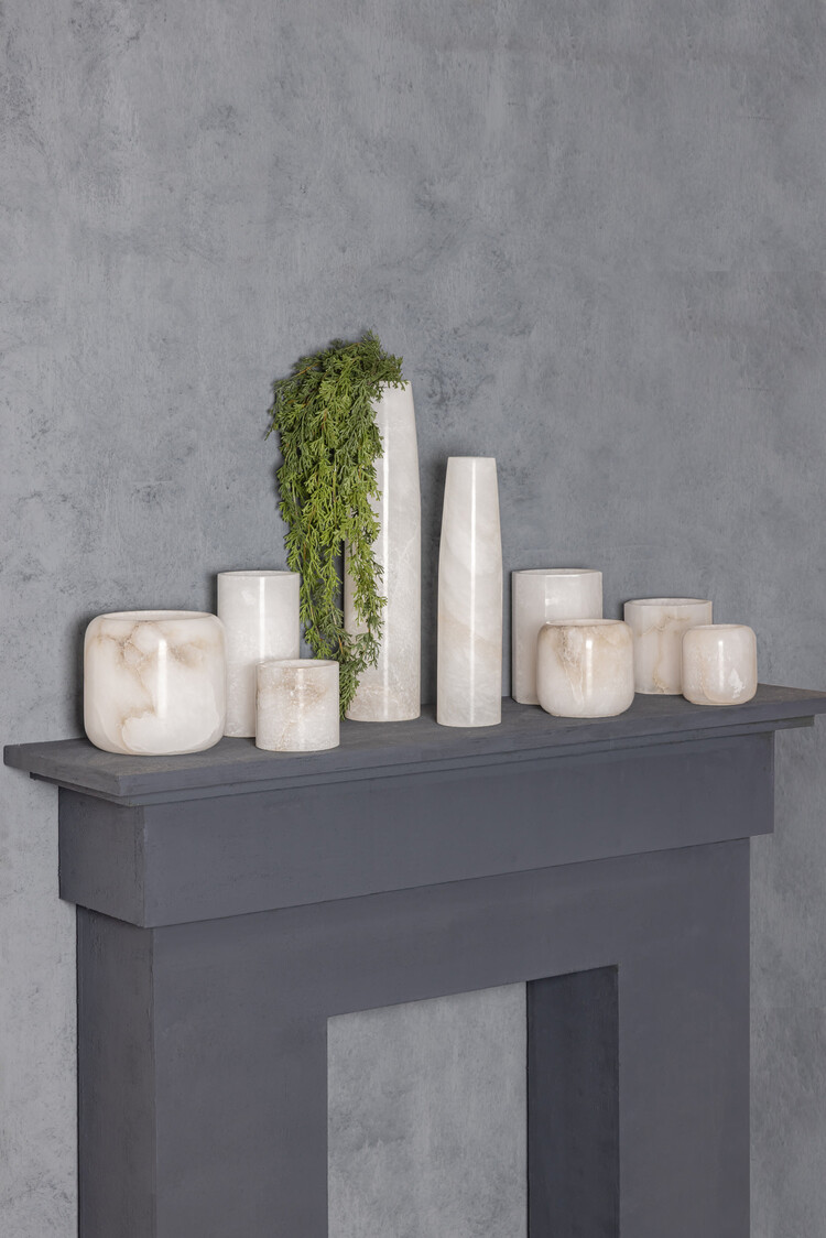 PTMD Collection Audin White Alabaster stone vaas rond hoog Large