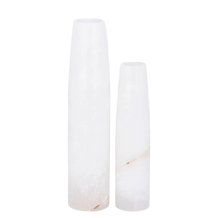 PTMD Collection Audin White Alabaster stone vaas rond hoog Small