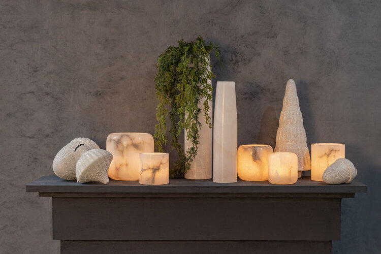 PTMD Collection Audin White Alabaster stone windlicht Small