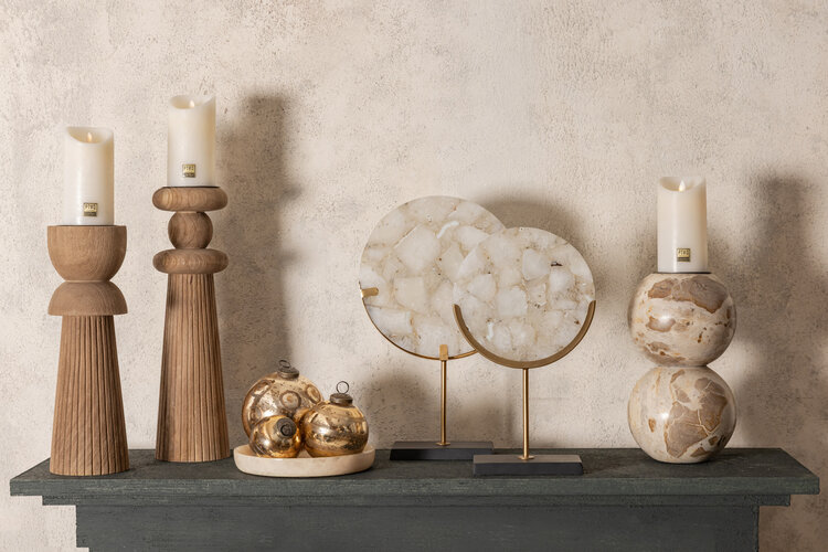 PTMD Collection Charly Beige marble kandelaar marmer Medium