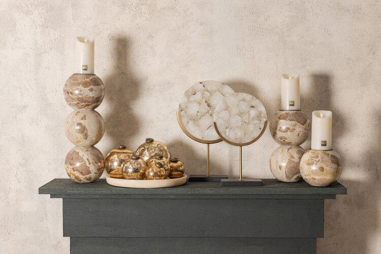 PTMD Collection Charly Beige marble kandelaar marmer Small