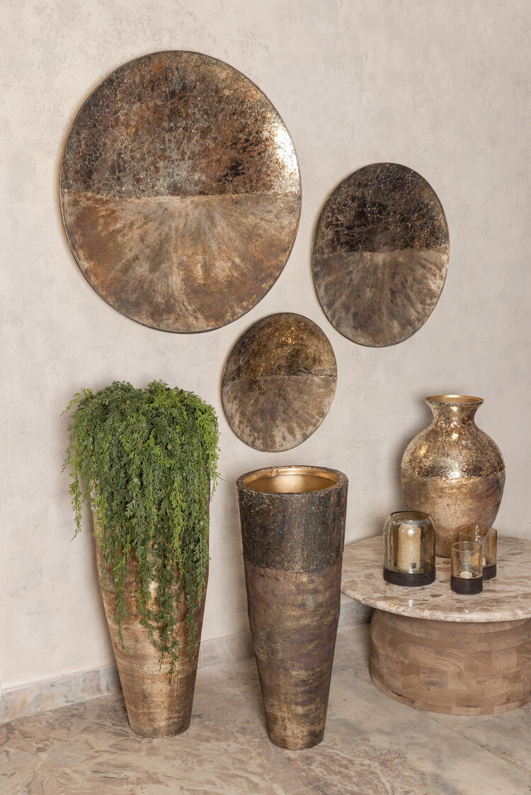 PTMD Collection Jule Gold Half Mosaic Oily glas metalen vaas hoog Small