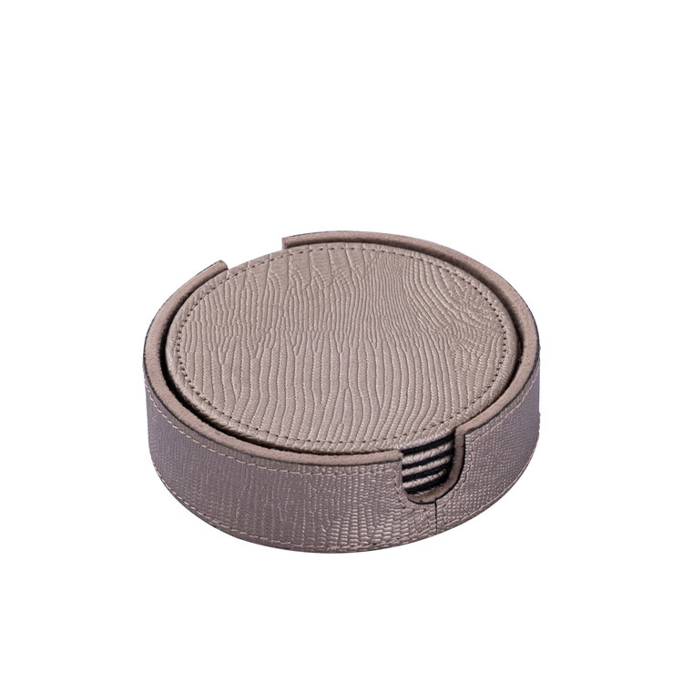 PTMD Collection Onderzetter Rafal Champagne vegan leer rond 6 stuks