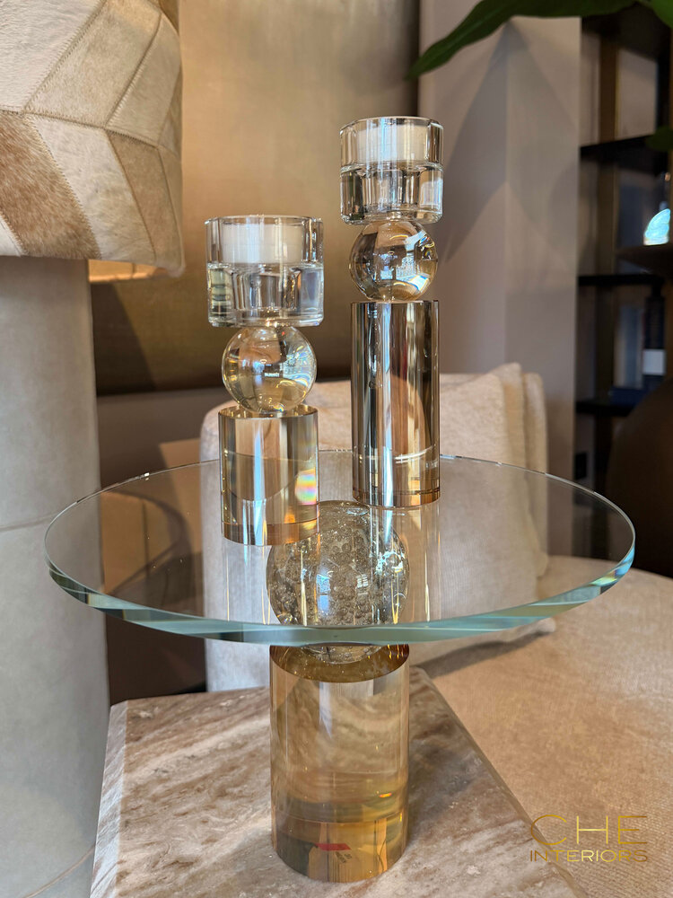 Plateau Lumina op standaard luster glas transparant goud