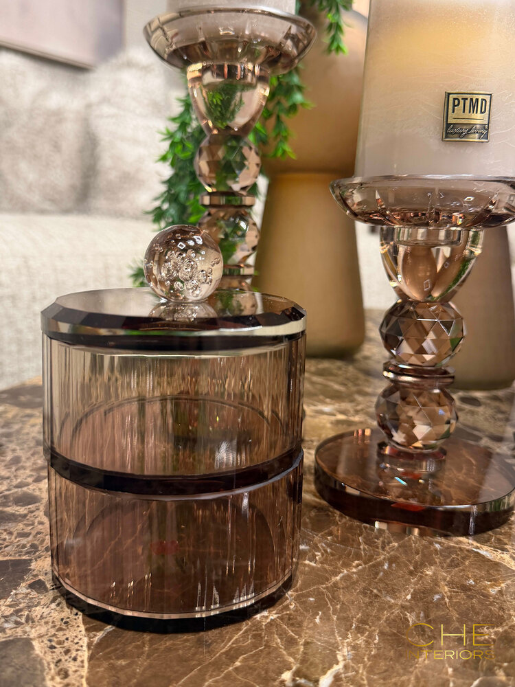 Opbergpot Vespera luster glas bruin 2 lagen