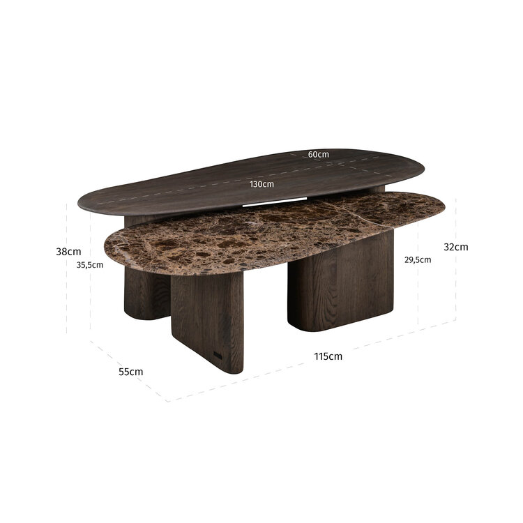 Richmond Interiors Salontafel Castello Smoked charchoal Set van 2