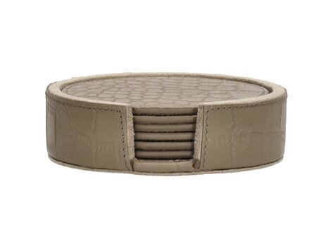 Chamada Onderzetter croco rond Merel XS set van 6 taupe