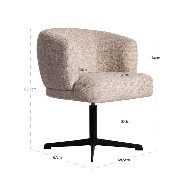 Richmond Interiors Eetkamerstoel Dinan cream tweed fire retardant - swivel