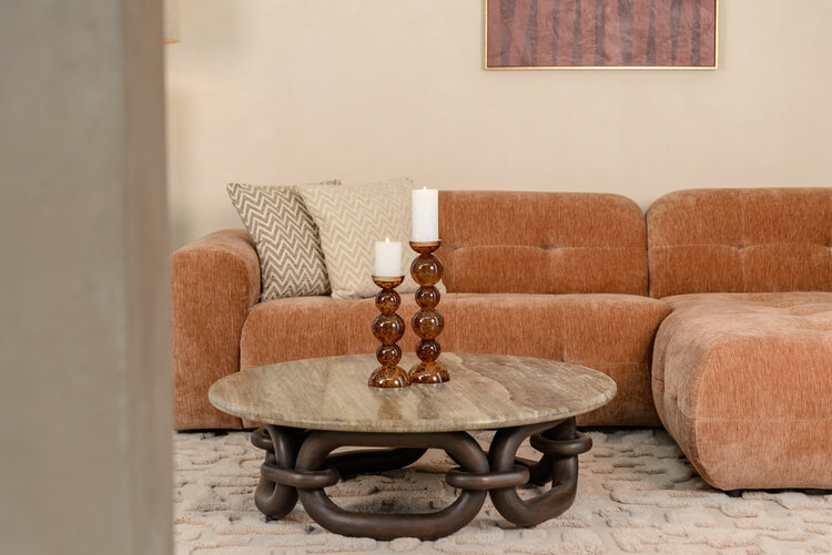 Richmond Interiors Salontafel Chainey Ash Brown Travertine Mangohout Rond  Ø110 cm