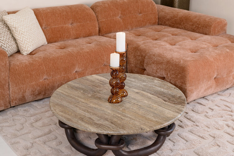 Richmond Interiors Salontafel Chainey Ash Brown Travertine Mangohout Rond  Ø110 cm